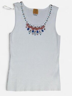 Ruby Rd. Southwestern Embellished White Ribbed Tank Top - Size XL Petite